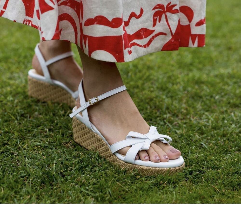 Sarah Flint Mirjana Wedge 50 White EU 42 US 11 Leather Sandal Bow Cork Heel VGUC
